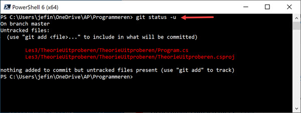 git status -u na wijziging in working directory